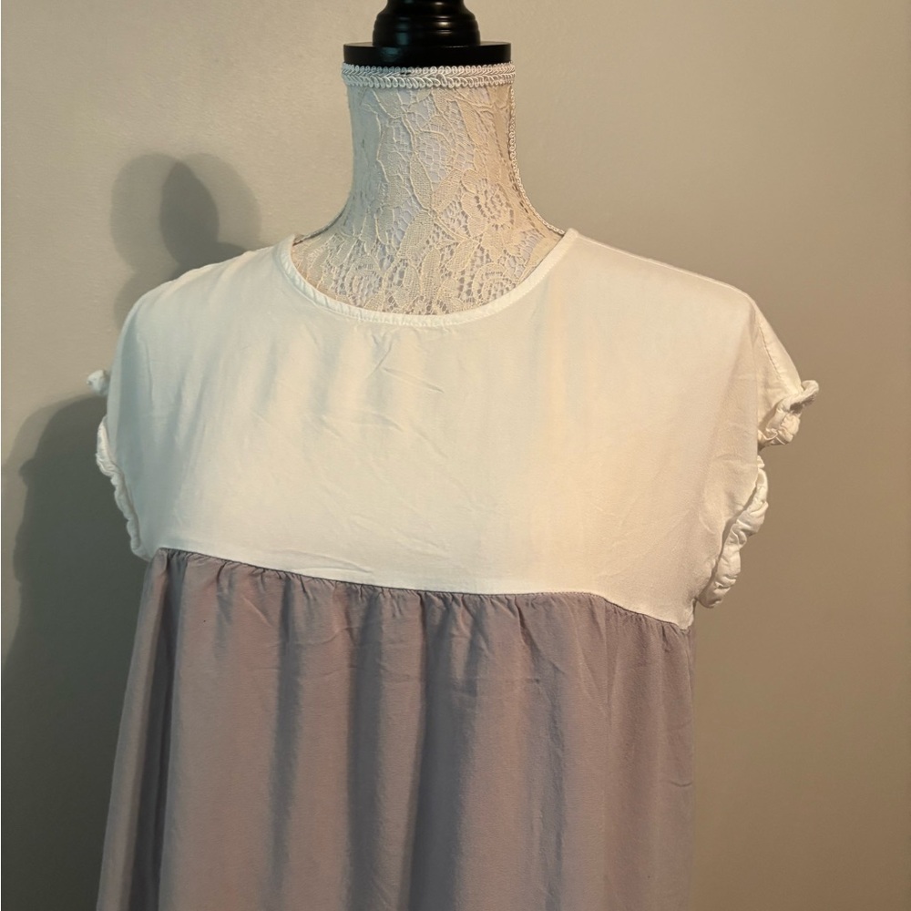 Tiered Short Sleeve Dress in Cream and Dusty Mauve - Picture 2 of 9